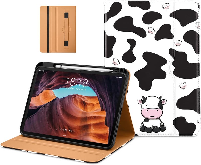 DTTO for iPad (A16) 11th Generation Case 11 Inch 2025, iPad 10th Generation Case 10.9 Inch 2022, Premium Leather Business Folio Stand Cover with Pencil Holder - Auto Wake/Sleep, Cow Print - Image 1